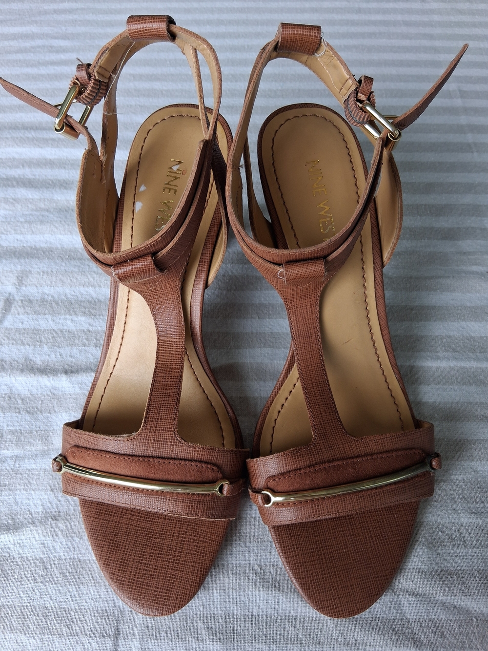 Nine West Women's Brown T-Strap Slingback Sandals - Size 7